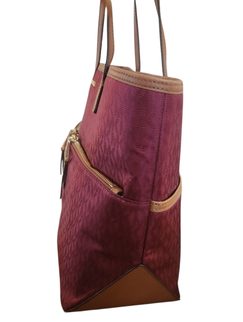 Michael Kors Pocket Nylon Tote Merlot/Gold Style Double Zip Pockets NWOT - Picture 6 of 7
